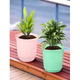 Kuber Industries Marble Sawera Green & Pink 2 Pieces Textured Planters With Tray-picture-31