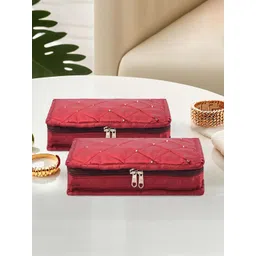 Kuber Industries Maroon & Gold Toned Set of 2 Satin Jewellery Organiser Kit With 6 Pouches-picture-19
