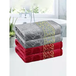 Kuber Industries Maroon & Grey 4 Pieces Floral Textured Cotton 450 GSM Bath Towel-picture-41