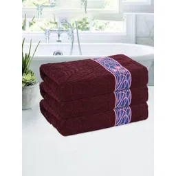 Kuber Industries Maroon & Pink 3 Pieces Striped Cotton 150 GSM Bath Towel-picture-39
