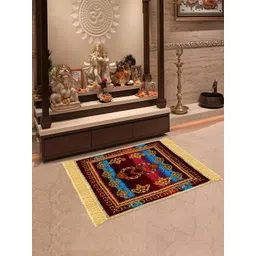 Kuber Industries Maroon & Yellow 2 Pieces Traditional Pattern Velvet Prayer Mats-picture-32