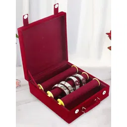Kuber Industries Maroon Wooden 3 Rod Bangle Box With Handle Jewellery Organiser-picture-36