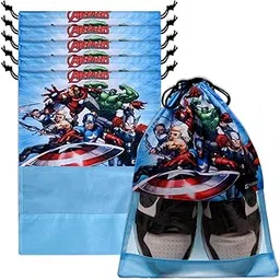 Kuber Industries Marvel Avengers Shoe Cover | Polyester Travel Shoe Storage Bags | Drawstring Shoe Cover | Shoe Organizer with Clear window | Pack of 6 | Sky Blue-picture-30