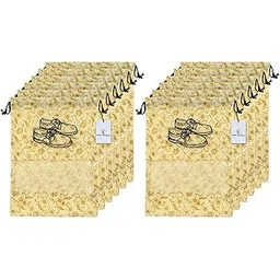 Kuber Industries Metalic Floral Design Non Woven Travel Shoe Cover/String Bag Organizer|Durable Drawstring|One Transparent Window|Size 43 x 30 CM|Pack of 12 (Brown)-CTMTC039503-picture-14