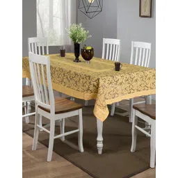 Kuber Industries Mustard Yellow & Brown Self Designed 6 Seater Cotton Table Cover-picture-38