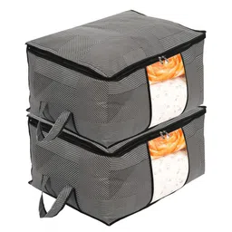 Kuber Industries Non-Woven Lining Print Blanket CoverClothes Organizer With Transparent Window, Zipper Closure & Handle, Set of 2,Gray, Extra Large,-picture-12