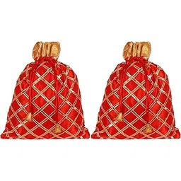 kuber industries Nylon Potli Bags Handbags for Women Gifting Wristlets for Wedding, Festival, Kitty Subh Shagun-Pack of 2 (Red) (HS_36_LUGGAGE019198)-picture-29