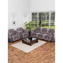 Kuber Industries Olive Green & Brown 16 Pieces Printed 5-Seater Sofa Cover With Arms-image-2