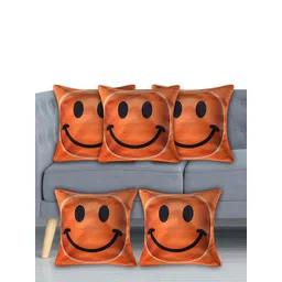 Kuber Industries Orange & Black Set of 5 Abstract Velvet Square Cushion Covers-picture-22