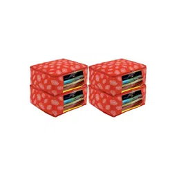 Kuber Industries Orange & White 4 Pieces Printed Foldable Cotton Saree Organizers-picture-38