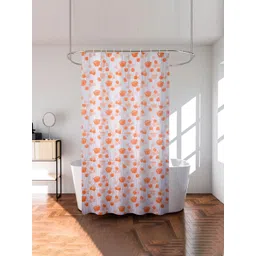 Kuber Industries Orange & White Printed Waterproof Shower Curtains With Rings-picture-12
