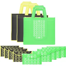 kuber industries Pack of 12 Smile Foldable Grocery/Shopping Bags For Women | Black Yellow & Green Pack of 12 Grocery Bags-picture-15