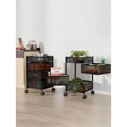 Kuber Industries Pack of 2 Kitchen 3+1 Layer Metal Storage Rack Kitchen Trolley Black-picture-36