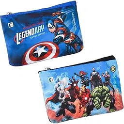 kuber industries Pack of 2 Pencil Pouch | Square Stationary Pouch | School Geometry Pouch | Pencil Utility Bag | Marvel Pencil Organizer | Pen-Pencil Box for Kids | Royal Blue & Black-picture-12