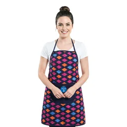 Kuber Industries Pack Of 3 Blue & Black Checked Cotton Aprons With Front Pocket-picture-31