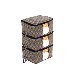 Kuber Industries Pack Of 3 Brown & Black Printed Saree Organiser-picture-26