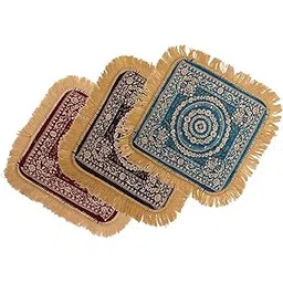Kuber Industries Pack of 3 Velvet Finish pooja mat for sitting on floor | Traditional Aasan Puja Cloth for Home Mandir | Suitable for Prayer & Meditation | Maroon, Brown & Firozi-picture-16