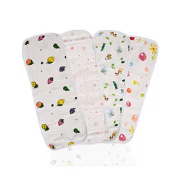 Kuber Industries Pack of 4 Soft & Washable Cotton Burp Cloth for New Born Baby | Reusable Napkins & Burp Hanky for Kids | 46x17cm | Printed - White-picture-24