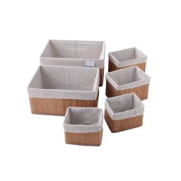 Kuber Industries Pack of 6 Bamboo Storage Basket With LinerCapacity 14.9L, 10.5L, 3.5L, 1.9LNatural-picture-14