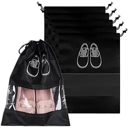 kuber industries Pack of 6 Shoe Bags | Shoe Bags for Travel | Non-Woven Shoe Storage Bags | Storage Organizers Set | Shoe Cover with Transparent Window | Shoe Dori Cover | Black-picture-39