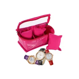 Kuber Industries Pink 3 Slot Watch Organizer With Top Visible Window-picture-37