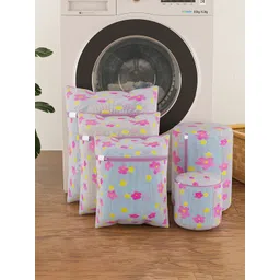 Kuber Industries Pink 5 Pieces Sunflower Designed Reusable Laundry Bags With Zipper-picture-28