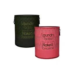 Kuber Industries Pink & Black 2 Pieces Floral Printed Foldable Laundry Bags-picture-22