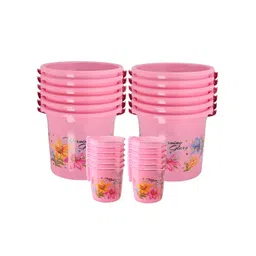 Kuber Industries Pink & Blue 10 piece Floral Plastic Bath Accessories Set-picture-22