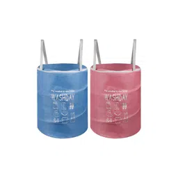 Kuber Industries Pink & Blue 2 Pcs Round Jute Foldable Laundry Bag-picture-19