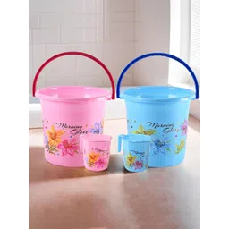 Kuber Industries Pink & Blue 4 piece Floral Plastic Bath Accessories Set-picture-29