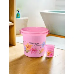Kuber Industries Pink & Blue 4 piece Floral Plastic Bath Accessories Set-picture-43