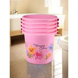 Kuber Industries Pink & Blue 5 piece Floral Plastic Bath Accessories Set-picture-24