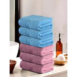 Kuber Industries Pink & Blue 6 Pieces Striped Cotton Anti-Bacterial 225 GSM Face Towels image 1
