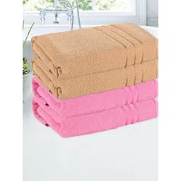Kuber Industries Pink & Brown 4 Pieces Striped Cotton 150 GSM Bath Towels-picture-42