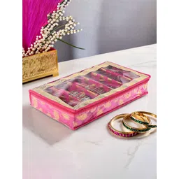 Kuber Industries Pink & Gold Toned Ethnic Motifs Printed 6-Rod Bangle Organiser-picture-27