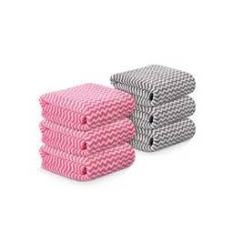 Kuber Industries Pink & Grey 6Pcs Chevron Printed 280 GSM Ultra Absorbent Soft Hand Towels-picture-36