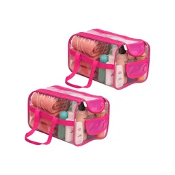 Kuber Industries Pink & Transparent 2 Pieces Waterproof Small Travel Toiletry Bags-picture-27