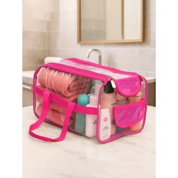 Kuber Industries Pink & Transparent Waterproof Small Travel Toiletry Bag-picture-23