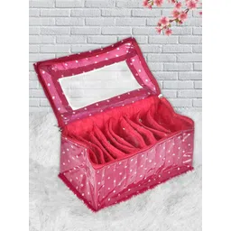 Kuber Industries Pink  & White Dot Printed Laminated Jewellery Organiser Bag With 10 Transparent Pouches-picture-17