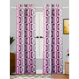 Kuber Industries Pink & White Set of 2 Geometric Door Curtain-picture-23