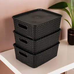 kuber industries Plastic 3 Pcs Multipurpose Plastic Storage Box with Lid | H5- Black Storage Basket-picture-15