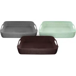 kuber industries Plastic Q-3 Multiuses Design UnbreakablePlastic Storage Basket Packof 3(Brown&Green&Grey Storage Basket-picture-14