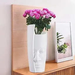 Kuber Industries Poly Fiber 12 Inch Aesthetic Flower Vase Long for Living Room and Center Table Bedroom | White Vase for Home Decoration and Centerpiece for Office Desk Decor | Orbit Face-image-32