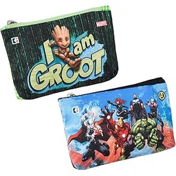 kuber industries Polyester Pack of 2 Pencil Pouch | School Geometry Pouch | Pencil Utility Bag | Square Stationary Pouch | Pen-Pencil Box for Kids | Marvel Pencil Organizer | Green & Black-picture-17