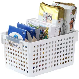 kuber industries Polypropylene Hollow Mulipurpose Small Storage Basket with Handle (White) Storage Basket-picture-26