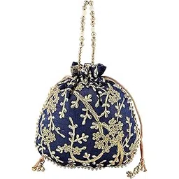 kuber industries Potli Bags for Ladies & Girls | Women Shagun Pouches for Festive Seasons | Batwa Bag Bridal Purse with Embroidery -Dark Blue-picture-16