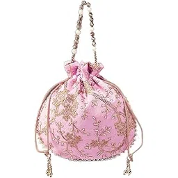 Kuber Industries Potli Bags for Ladies & Girls | Women Shagun Pouches for Festive Seasons | Batwa Bag Bridal Purse With Embroidery -Light Pink-picture-42