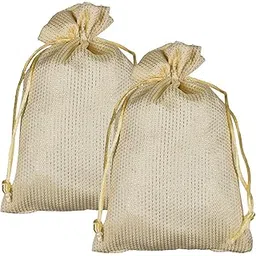 Kuber Industries Potli | Jari Silk Wedding Potli | Drawstring Closure Potli | Wallet Potli | Christmas Gift Potli | Baby Shower Potli | Traditional Shagun Potli | 9x12 Inch | Large | Pack of 2 | Cream-picture-19