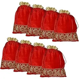 kuber industries Potli|Velvet Wedding Potli|Drawstring Closure Potli|Wallet Potli|Christmas Gift Potli|Baby Shower Potli|Traditional Shagun Potli|Gota Potli|9x12 Inch|Pack of 8|Red-picture-37