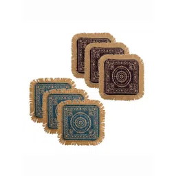 Kuber Industries Purple & Blue 6 Pieces Floral Printed Velvet Pooja Mats-picture-40